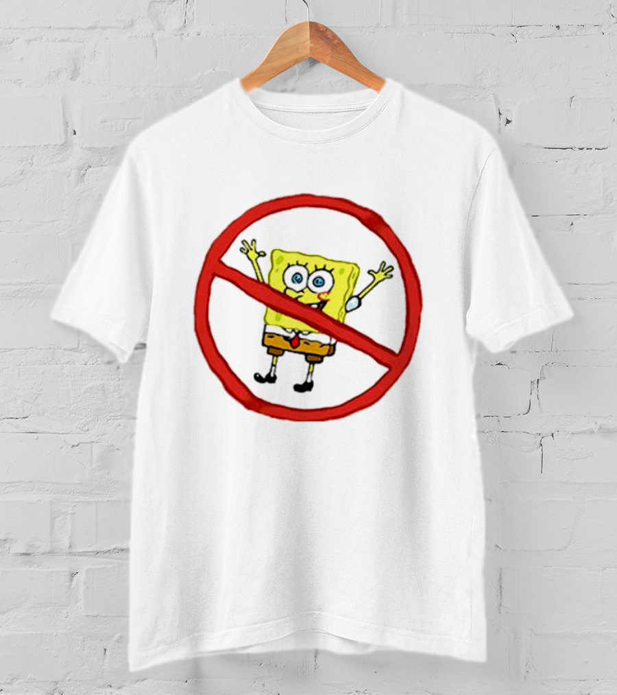 National No Spongebob Day Yellow Cartoon Character With Red Prohibition T-Shirt