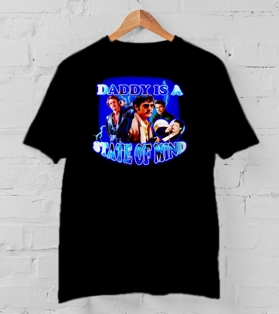 Daddy Is A State Of Mind - Pedro Pascal Collage Blue Neon T-Shirt