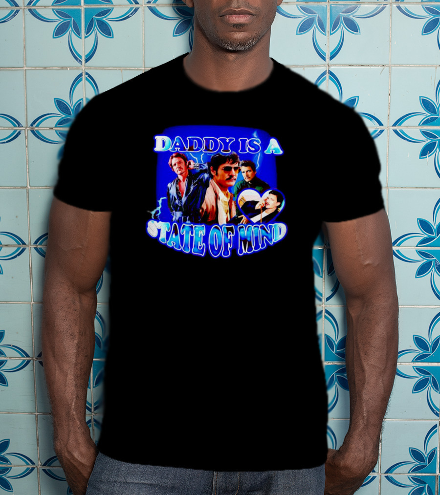Daddy Is A State Of Mind - Pedro Pascal Collage Blue Neon T-Shirt
