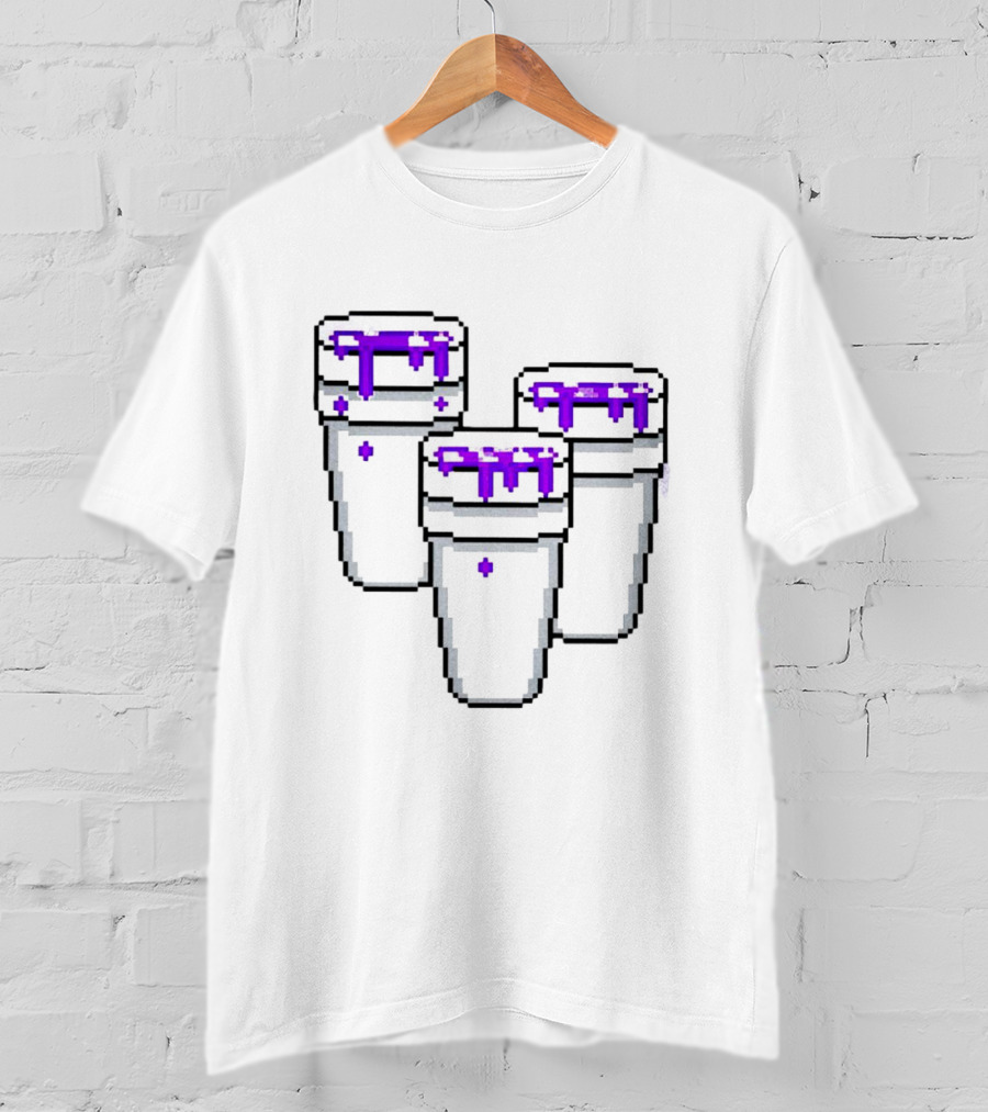 Purple Drank Three Pixelated Cups T-Shirt