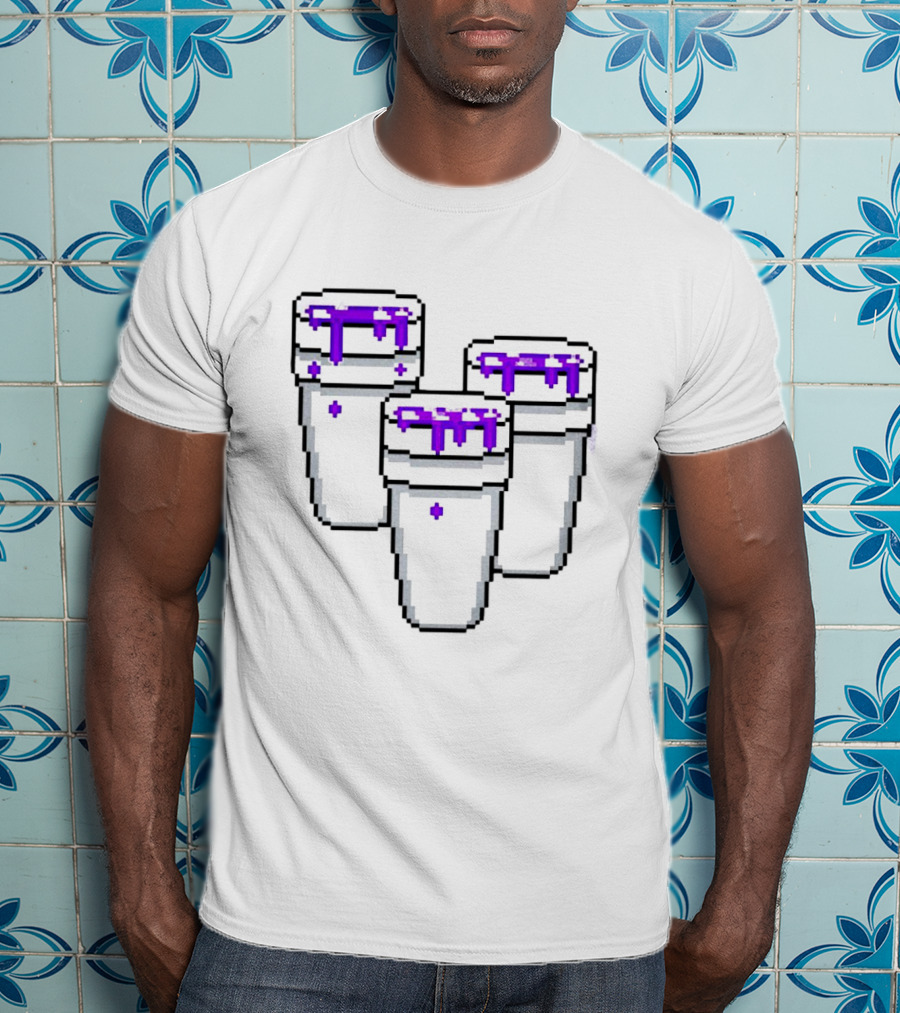 Purple Drank Three Pixelated Cups T-Shirt