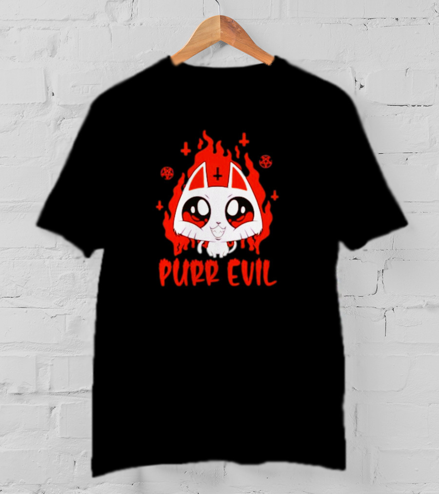 Purr Evil Satan Cat Halloween Flame Pentagram Kawaii T-Shirt