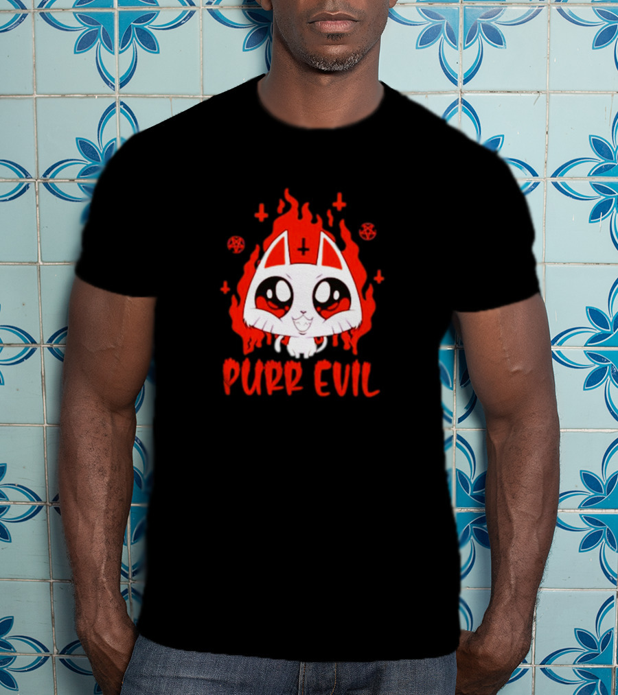 Purr Evil Satan Cat Halloween Flame Pentagram Kawaii T-Shirt
