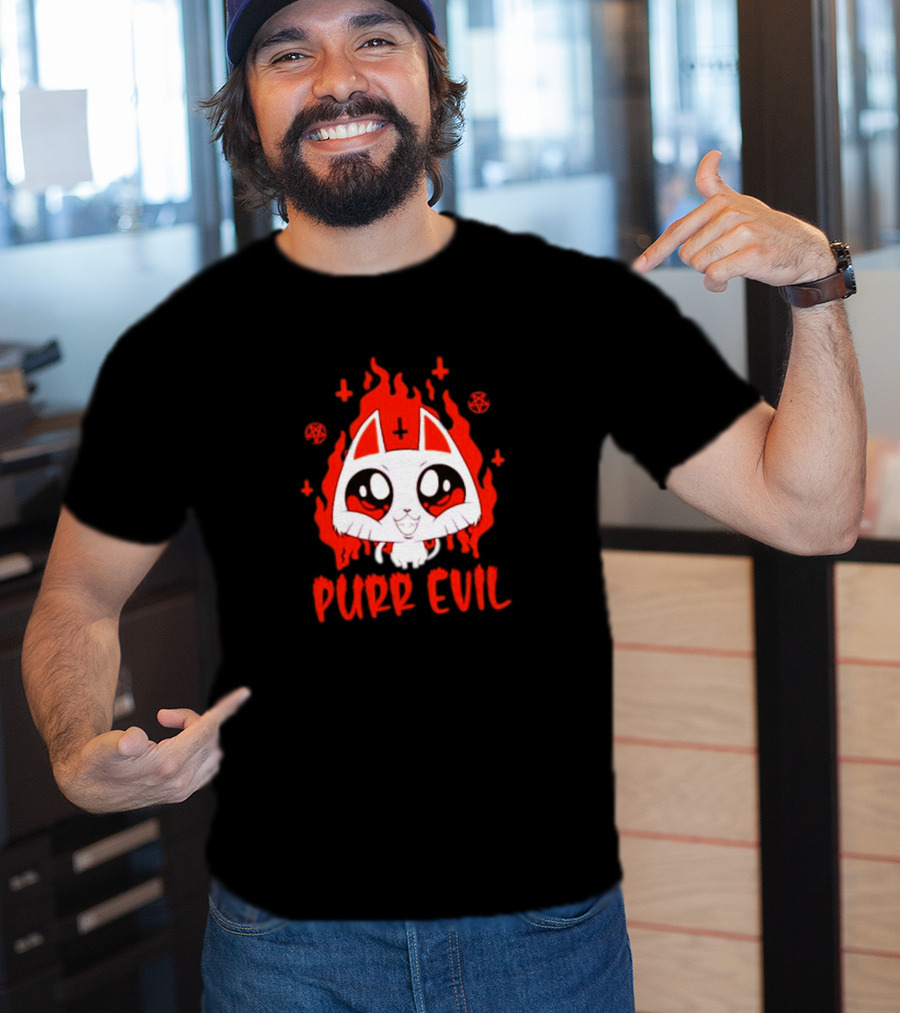 Purr Evil Satan Cat Halloween Flame Pentagram Kawaii T-Shirt