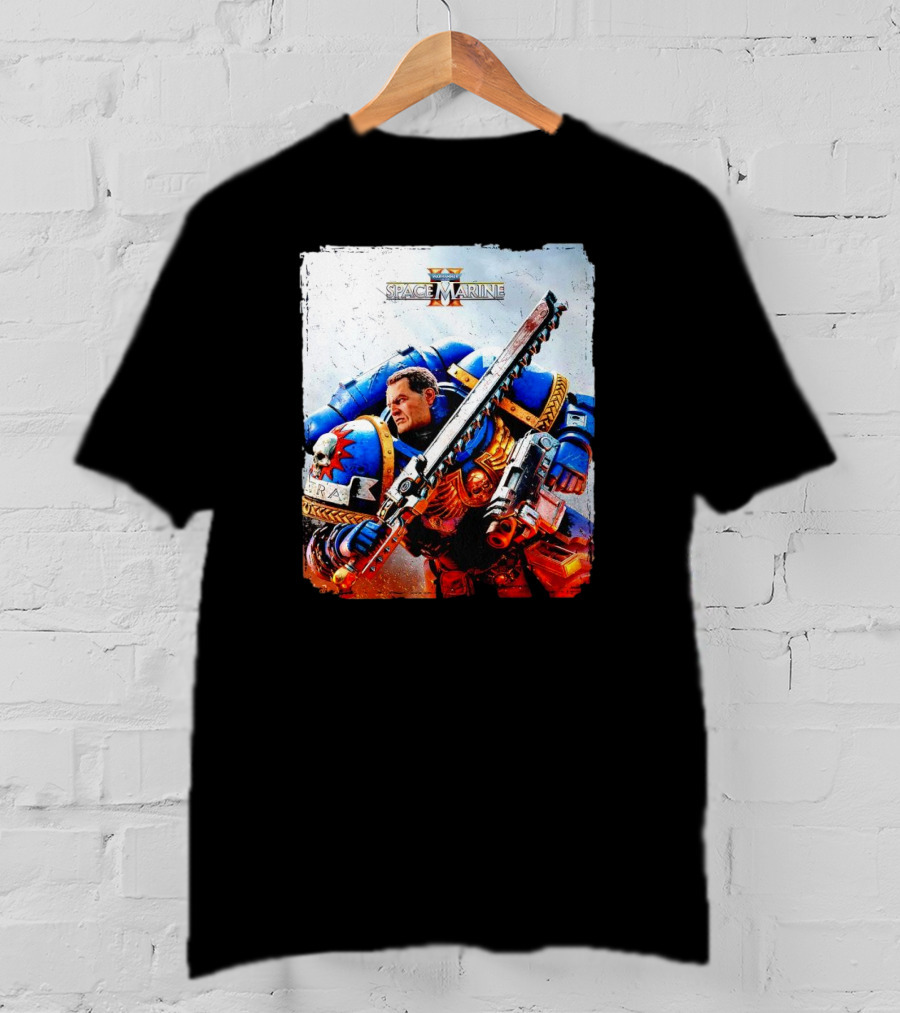 Warhammer 40000 Space Marine 2 Titus Game Art Ultramarine Warrior Battle Scene T-Shirt