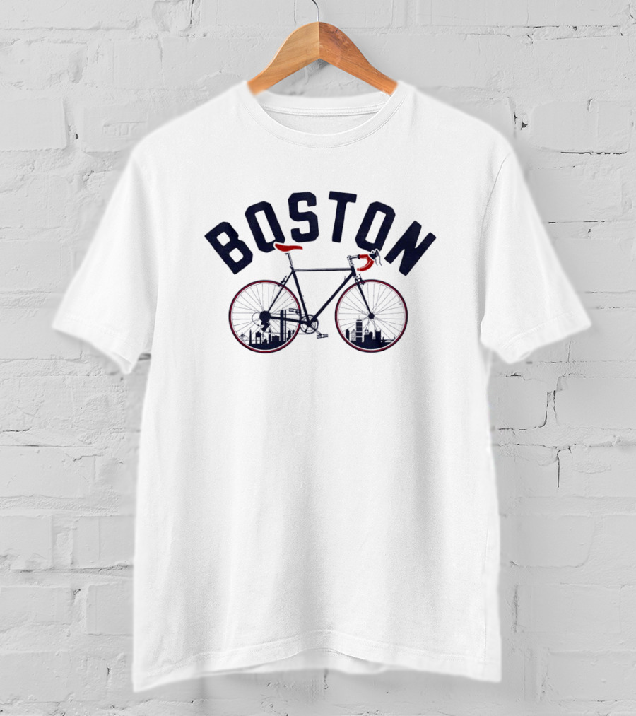 Boston Bicycle Skyline Cyclist T-Shirt