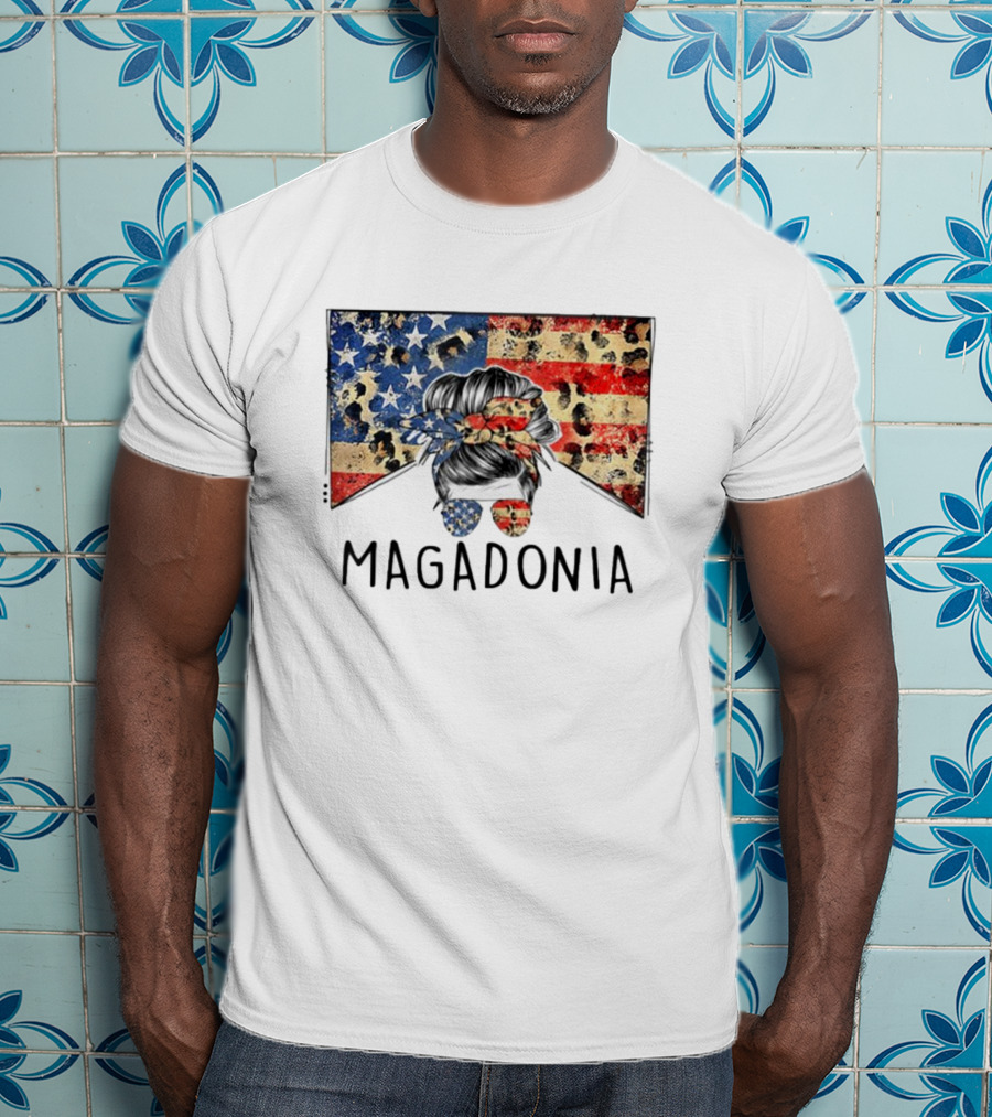 Messy Bun American Flag Magadonia T-Shirt