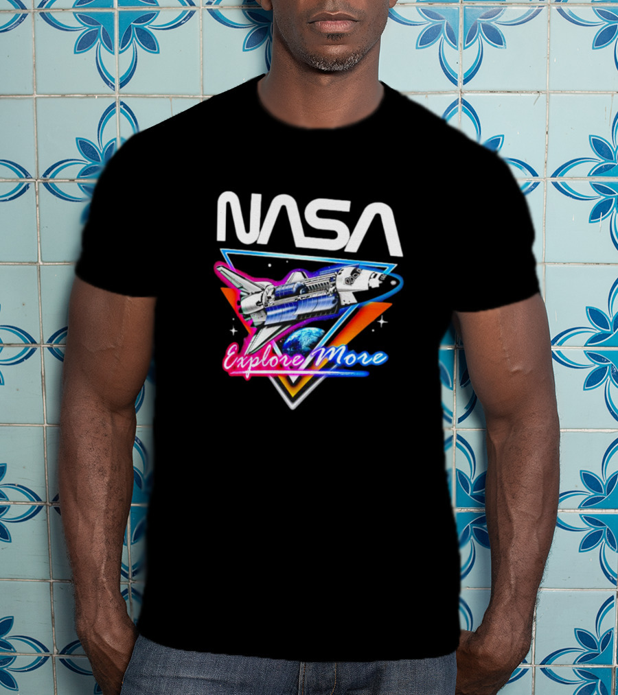 NASA Explore More Space Shuttle Triangle Earth Retro T-Shirt