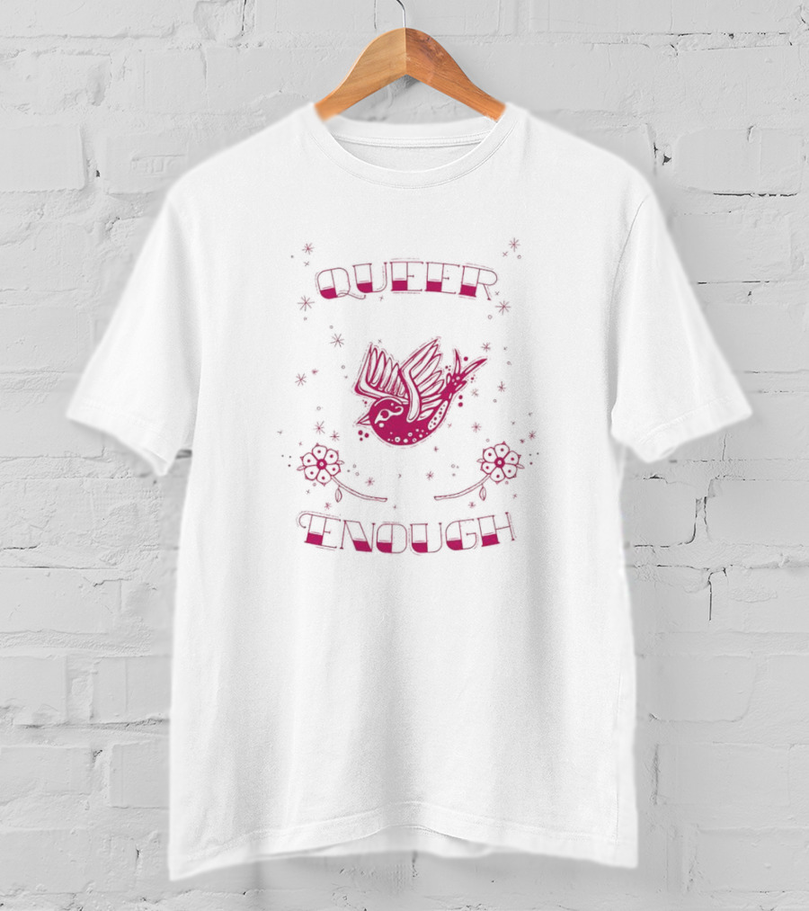 Queer Enough Pink Bird And Flowers T-Shirt