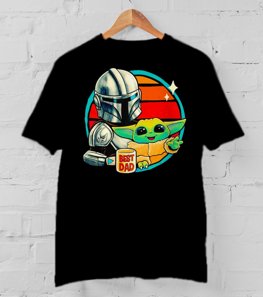 Best Dad Din Djarin With Grogu Vintage Retro Sunset T-Shirt
