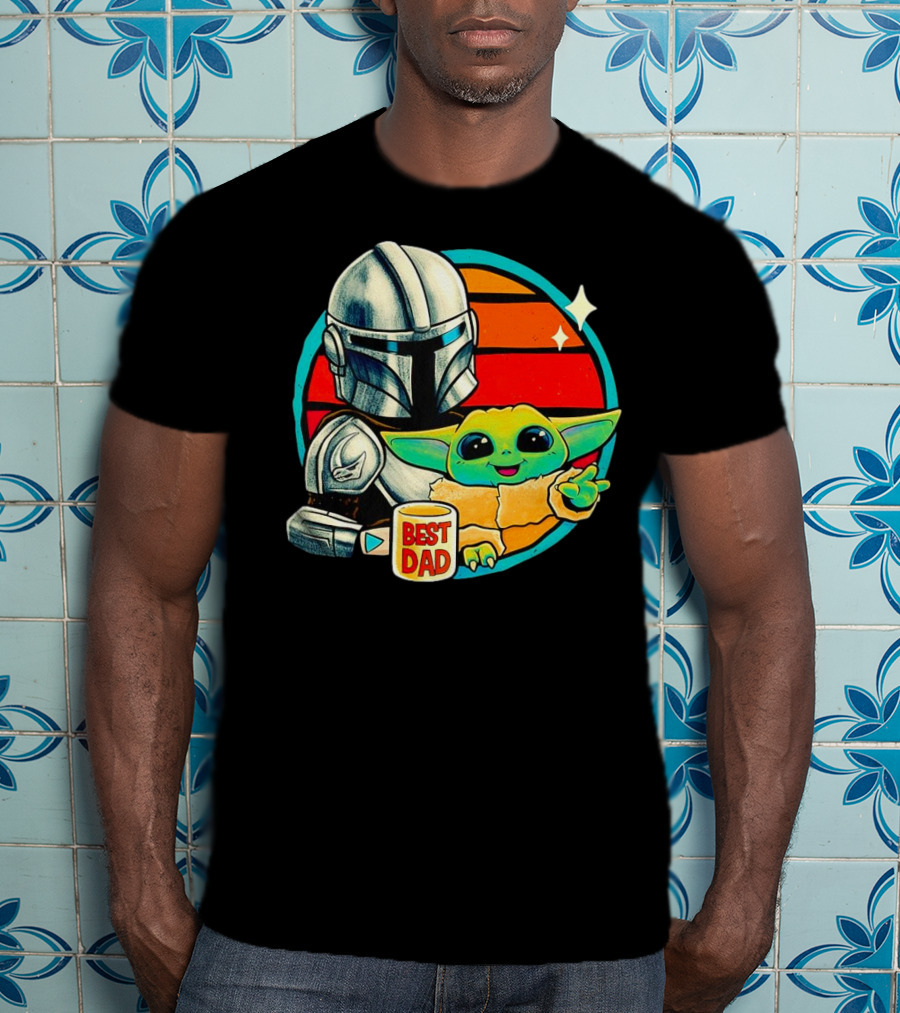 Best Dad Din Djarin With Grogu Vintage Retro Sunset T-Shirt