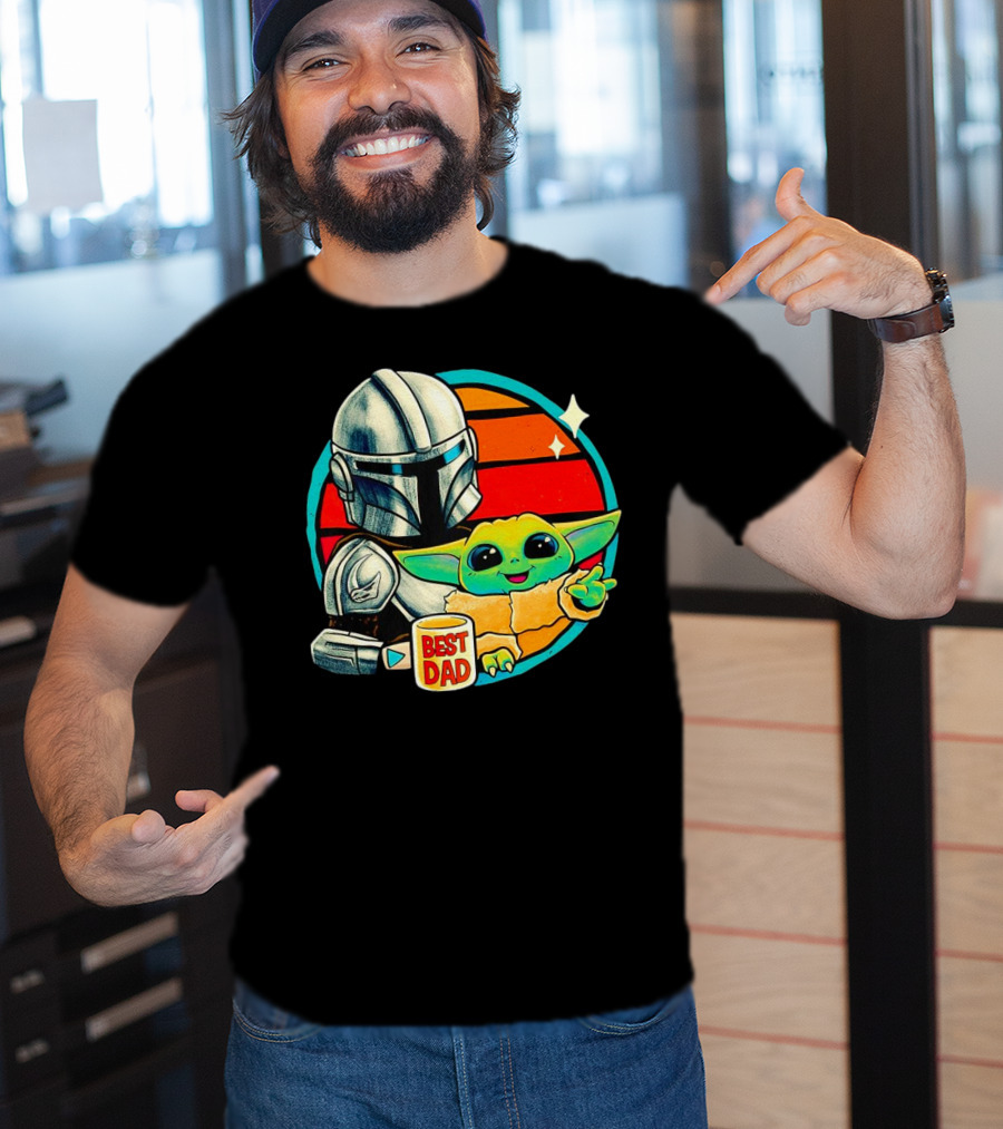 Best Dad Din Djarin With Grogu Vintage Retro Sunset T-Shirt