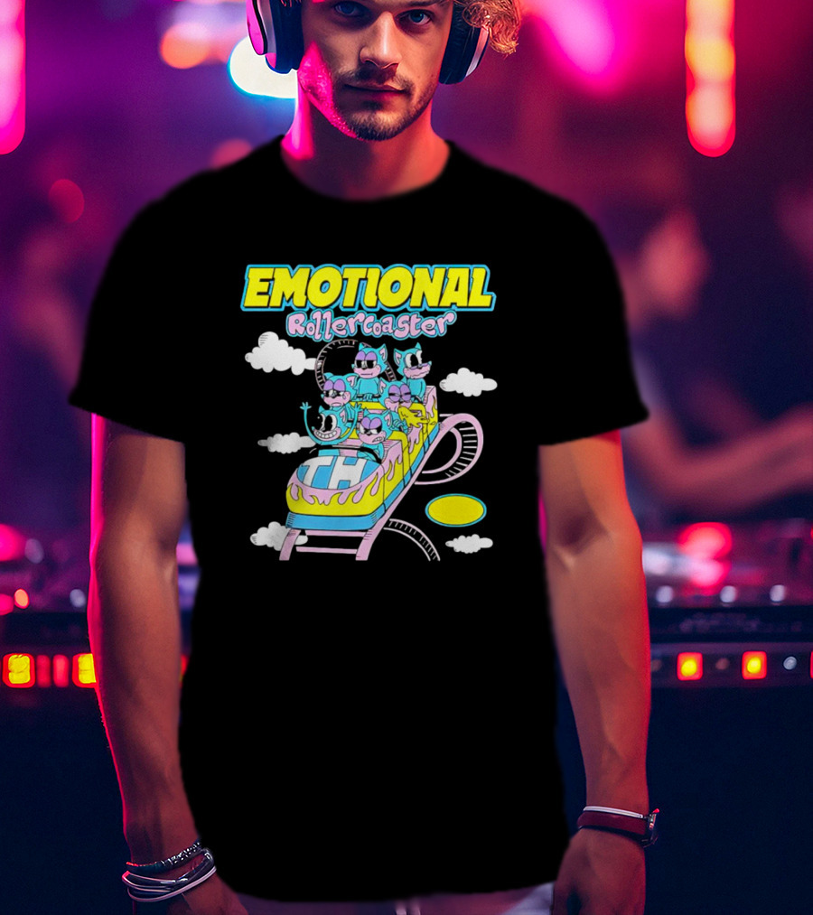 Emotional Rollercoaster Cartoon Characters On Amusement Ride T-Shirt