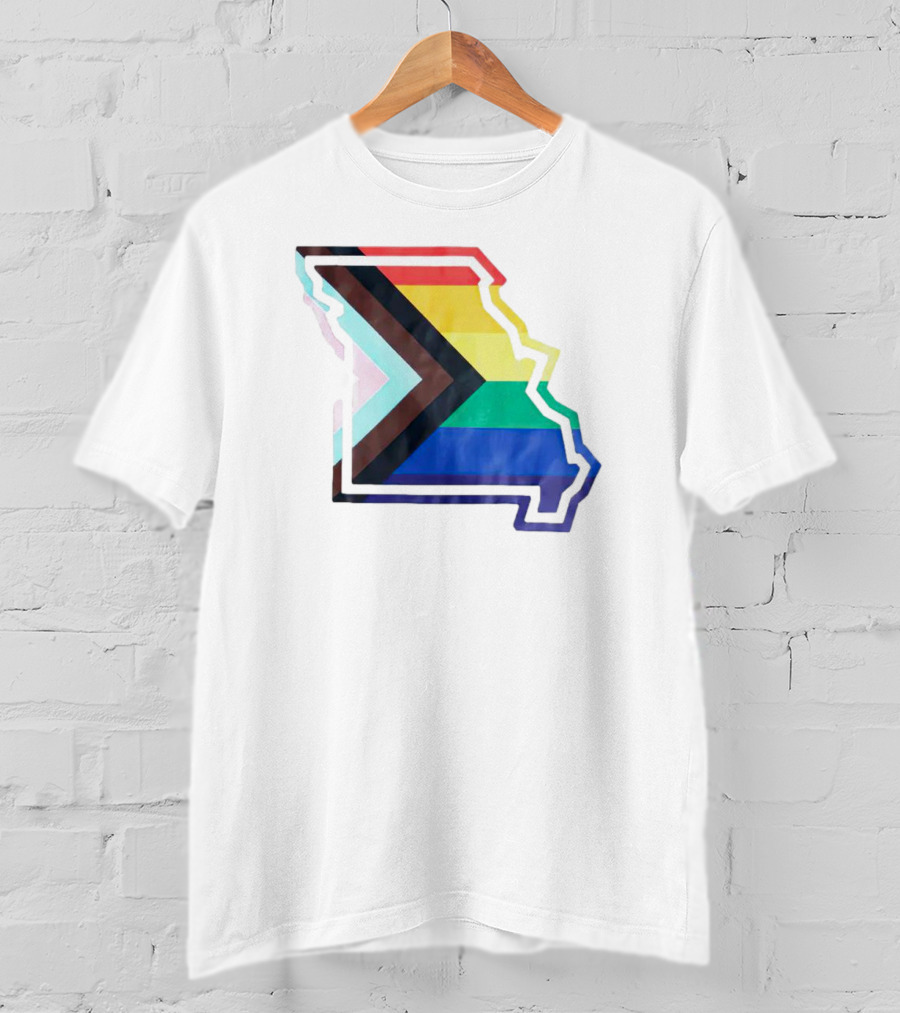 Missouri State Outline With Progress Pride Flag Colors T-Shirt