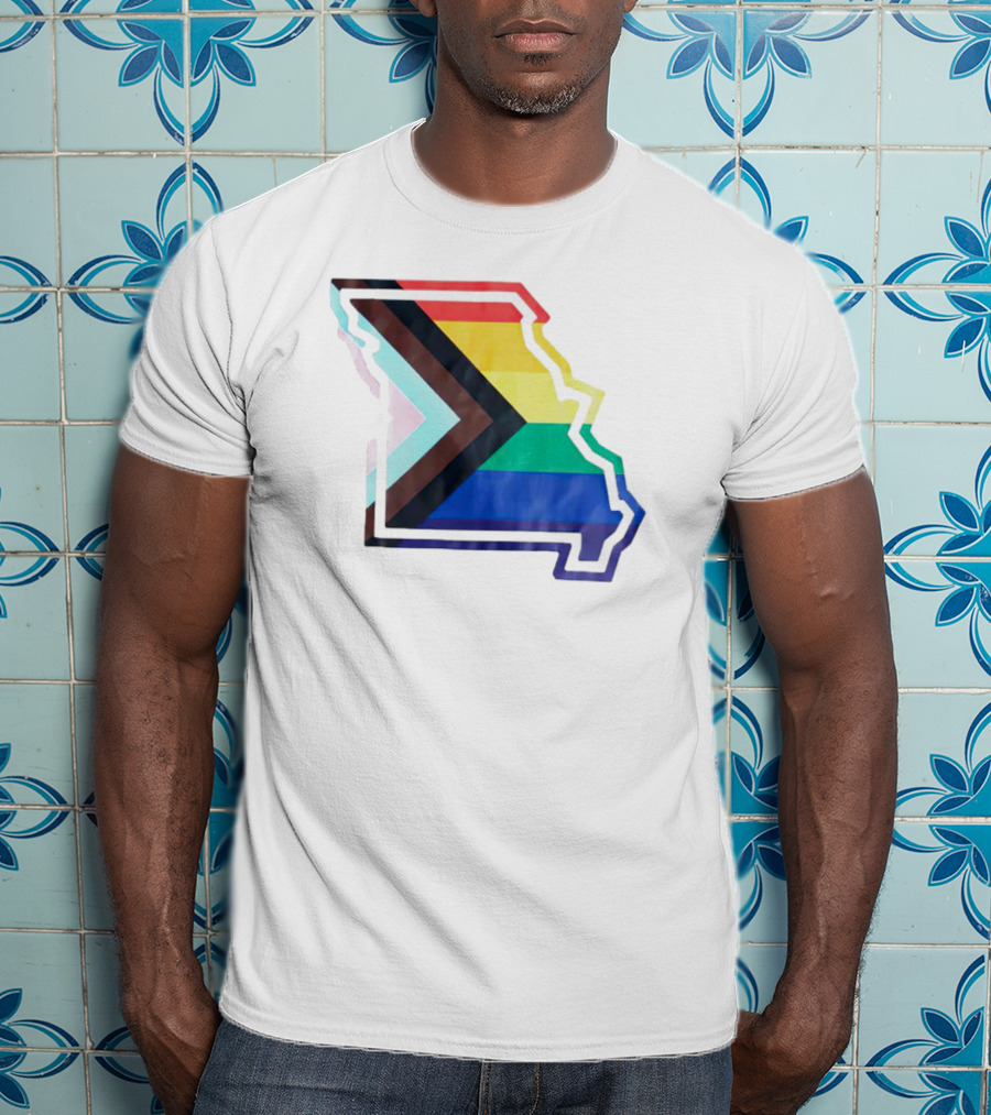 Missouri State Outline With Progress Pride Flag Colors T-Shirt