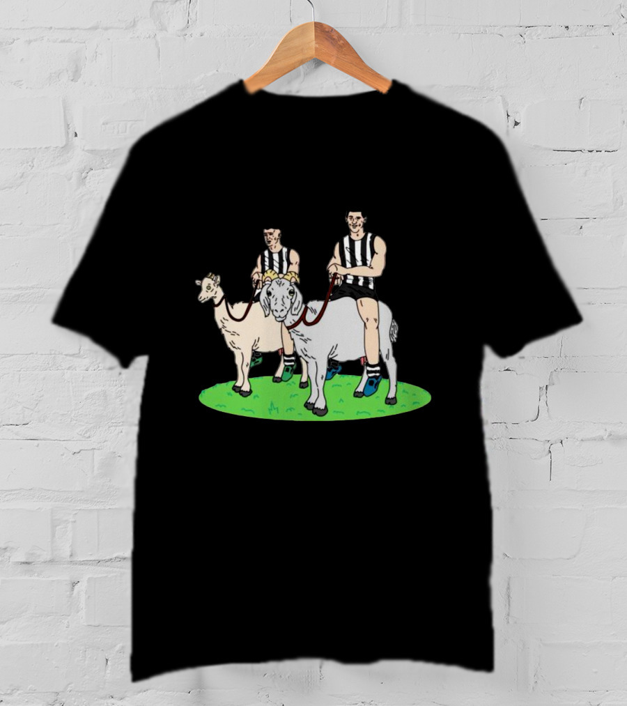 The Goat And The Kid Black And White Striped Jersey Duo On Green Field T-Shirt