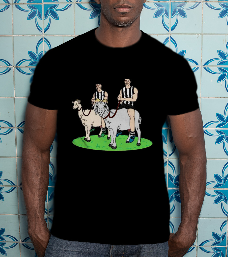 The Goat And The Kid Black And White Striped Jersey Duo On Green Field T-Shirt