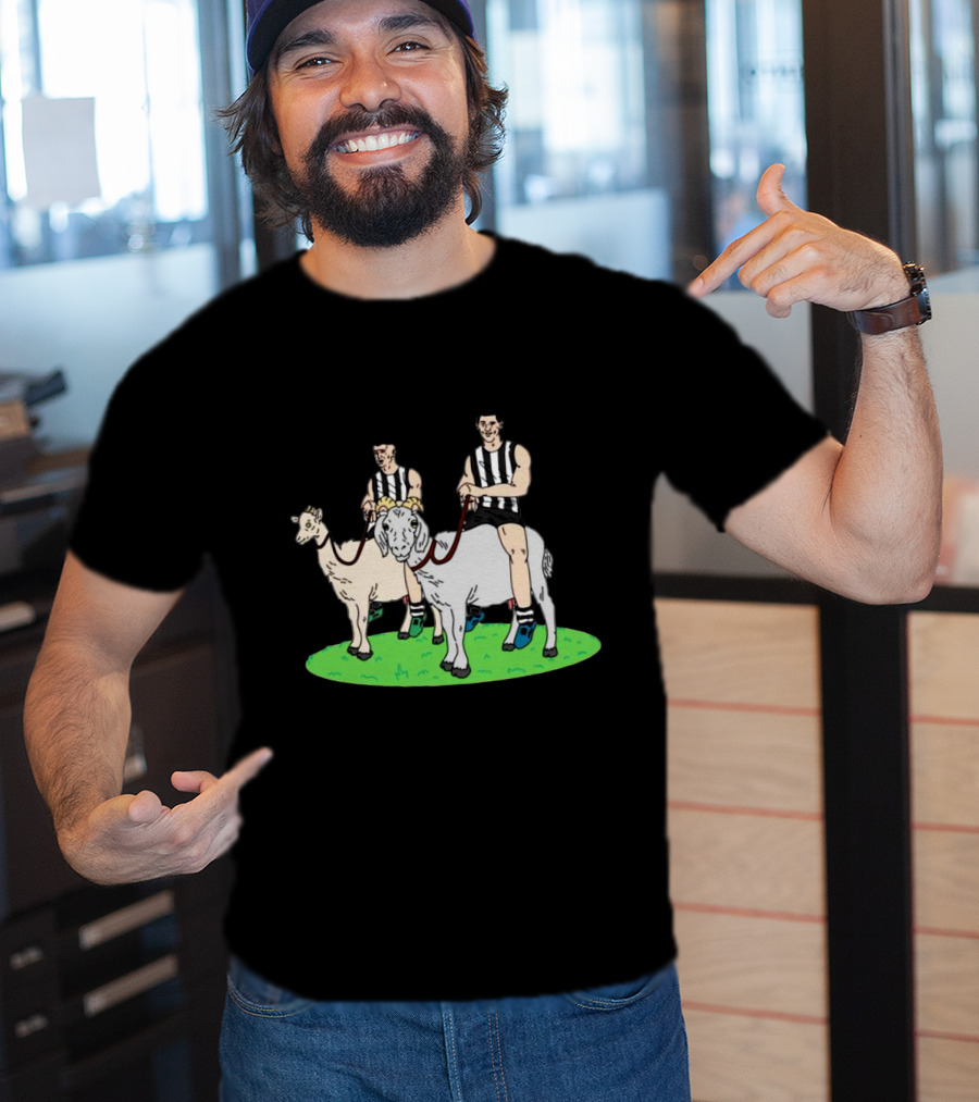 The Goat And The Kid Black And White Striped Jersey Duo On Green Field T-Shirt
