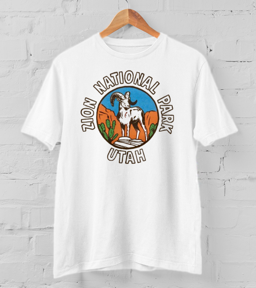 Zion National Park Utah Desert Scene With Bighorn Sheep And Cactus T-Shirt