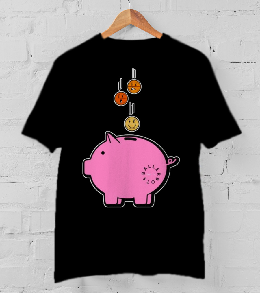 Ballers Bots Piggy Bank With Falling Emoji Coins T-Shirt