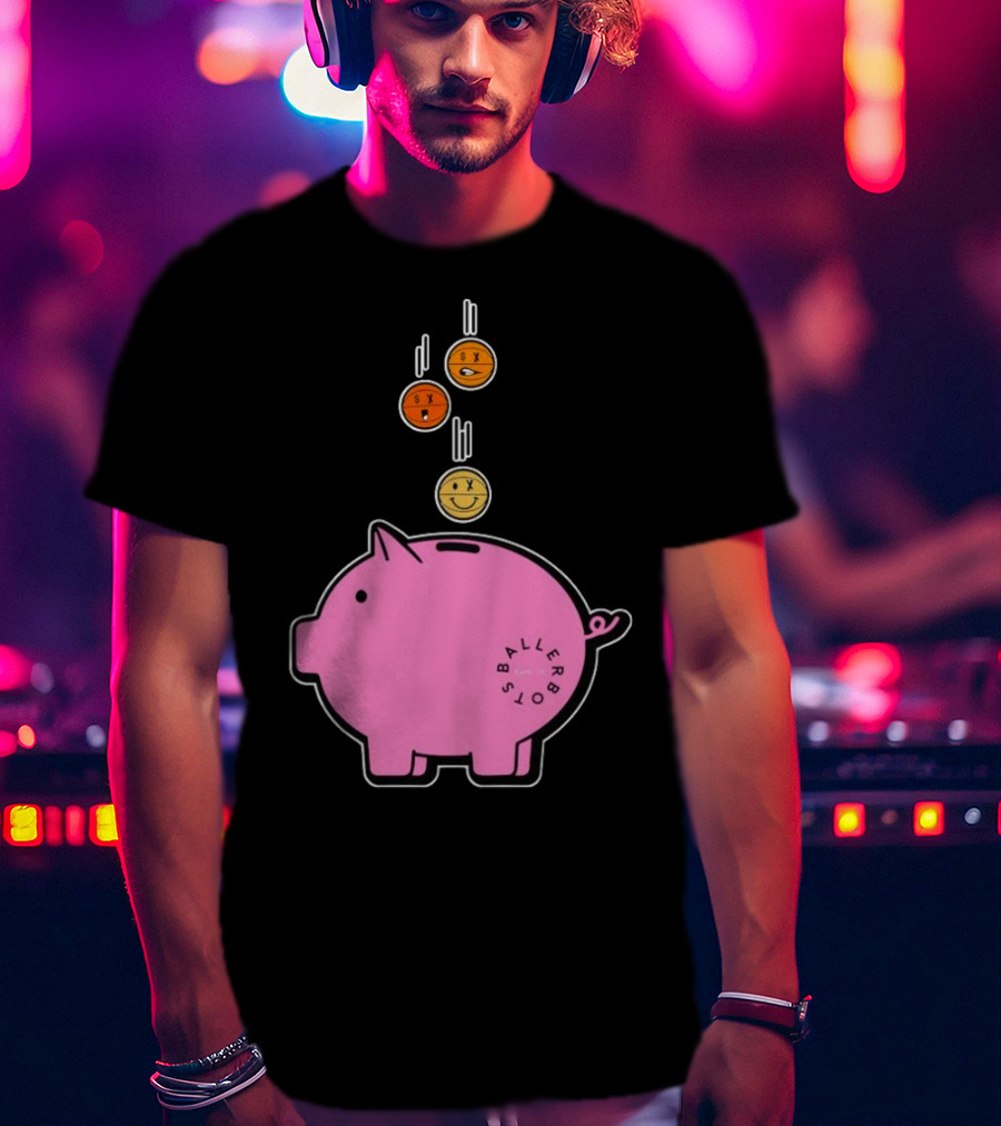 Ballers Bots Piggy Bank With Falling Emoji Coins T-Shirt