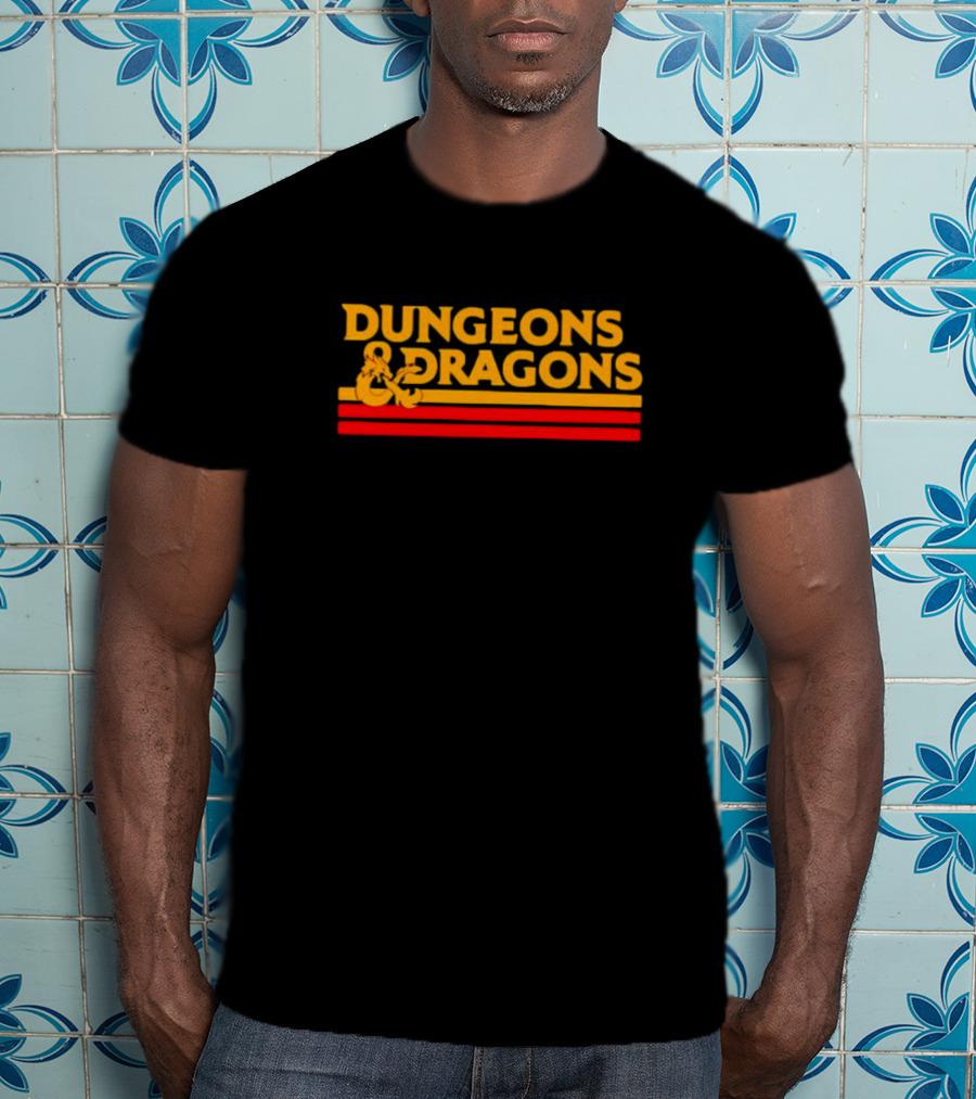 Dungeons And Dragons Retro Logo Gold And Red Stripes T-Shirt