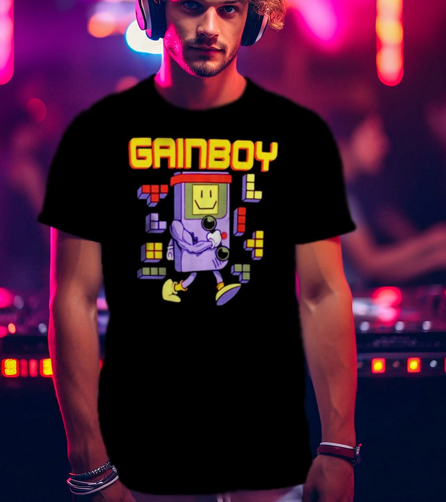 Gainboy Retro Game Character Blocks Fun T-Shirt