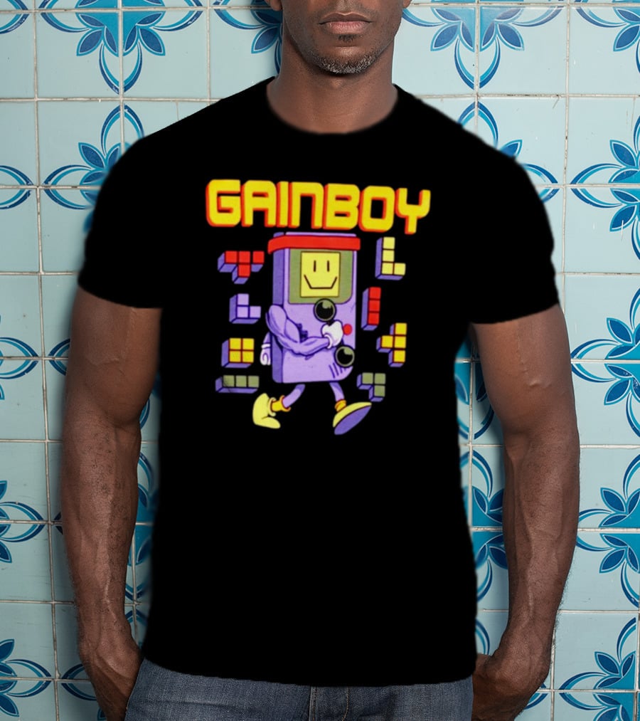 Gainboy Retro Game Character Blocks Fun T-Shirt