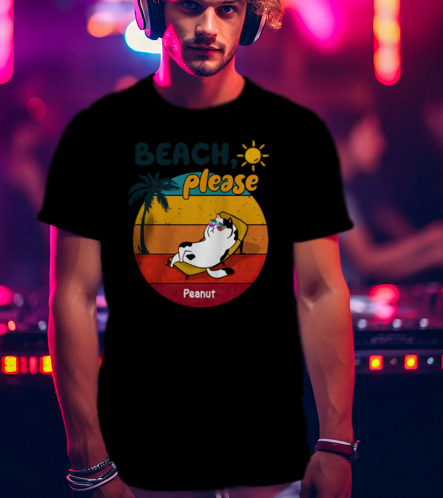 Beach Please Cat Summer Personalized Peanut T-Shirt