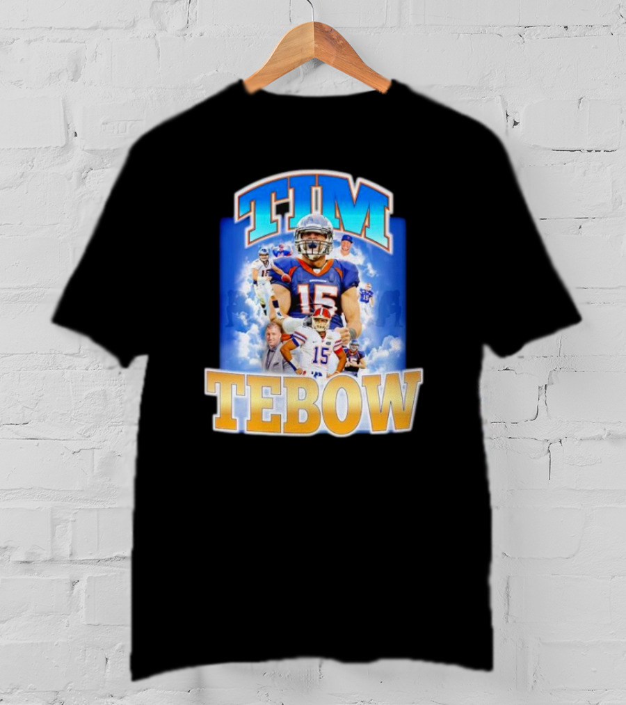 TIM TEBOW Football Montage With Number 15 And Team Colors T-Shirt