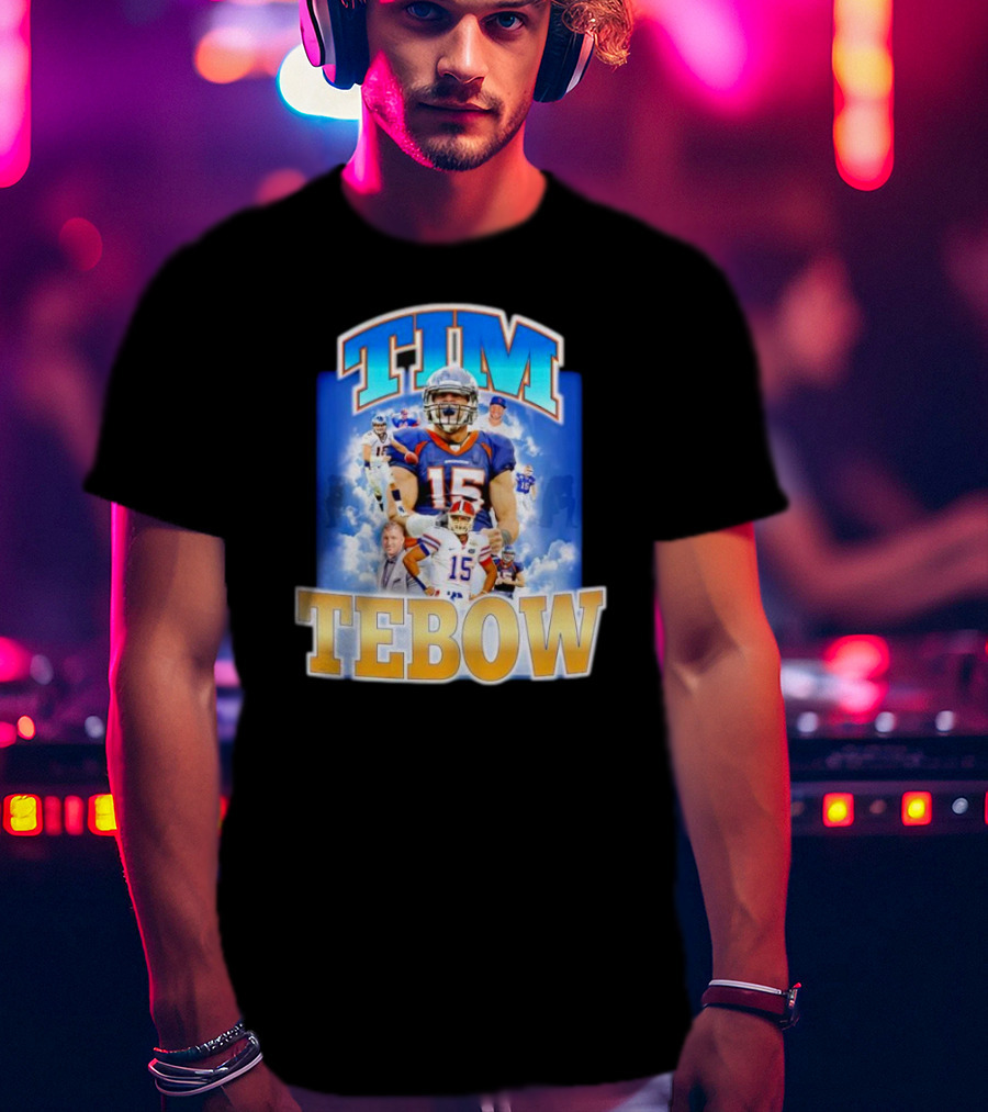 TIM TEBOW Football Montage With Number 15 And Team Colors T-Shirt