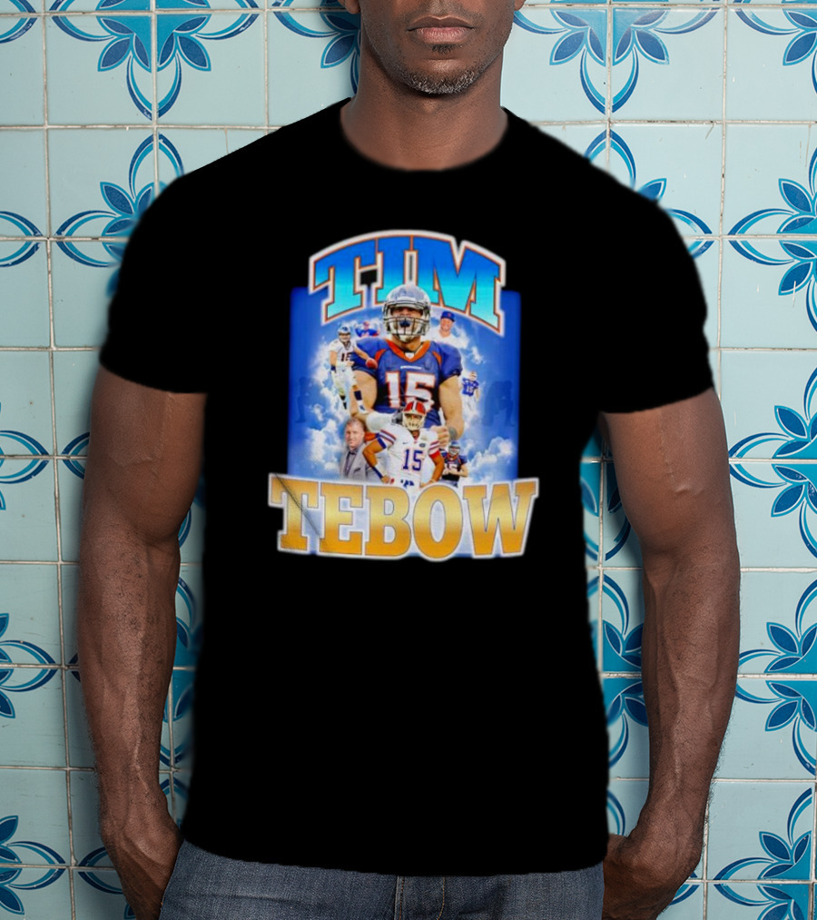 TIM TEBOW Football Montage With Number 15 And Team Colors T-Shirt