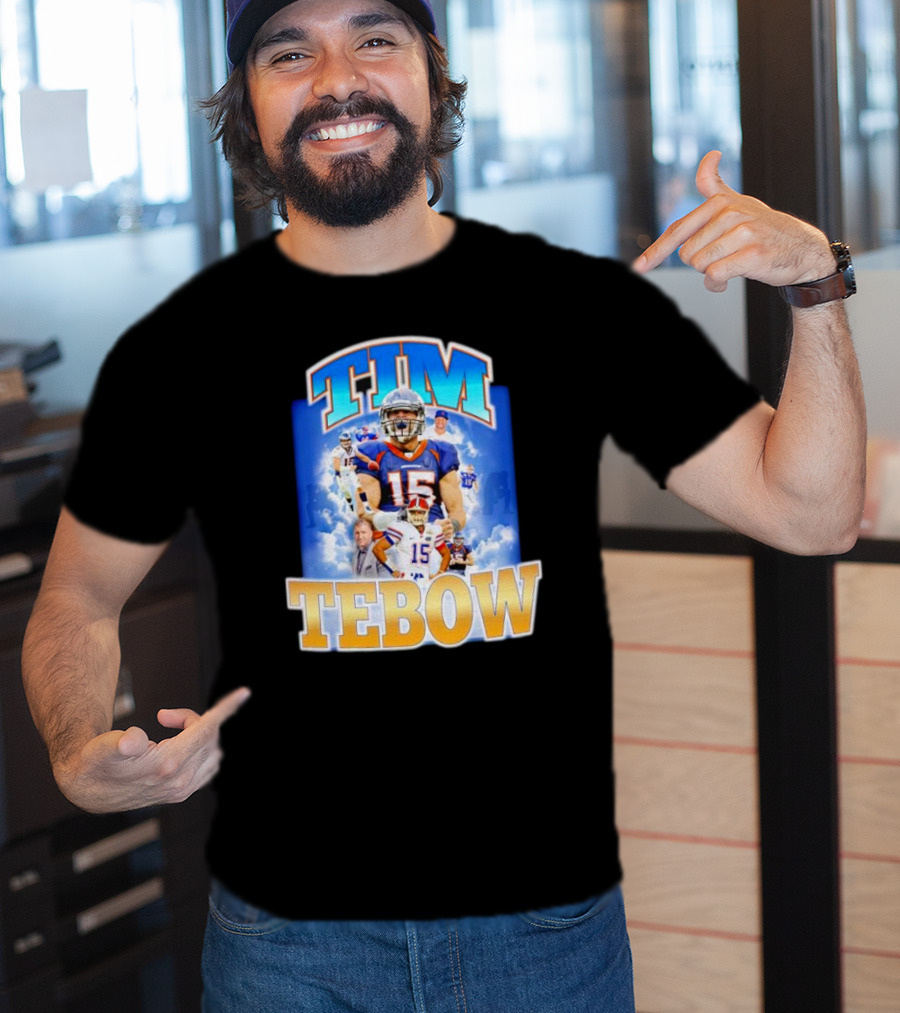 TIM TEBOW Football Montage With Number 15 And Team Colors T-Shirt