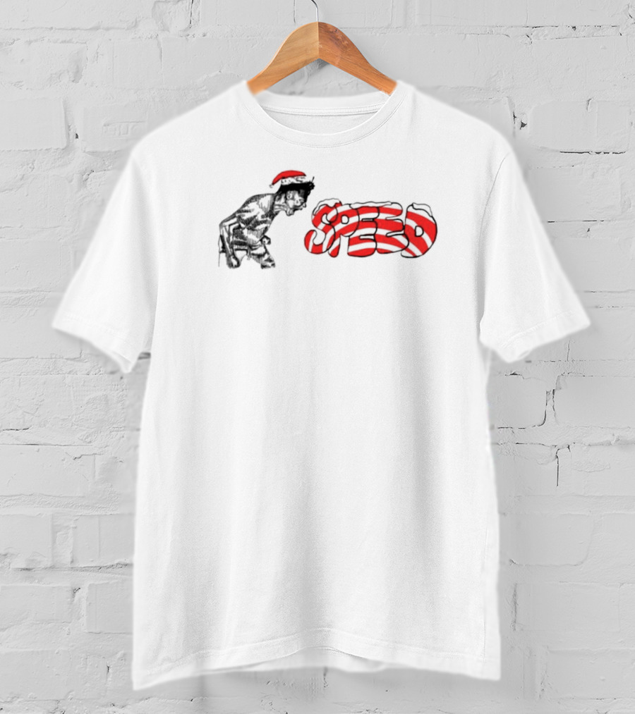 Ishowspeed Christmas Red Santa Hat And Striped Speed Text T-Shirt