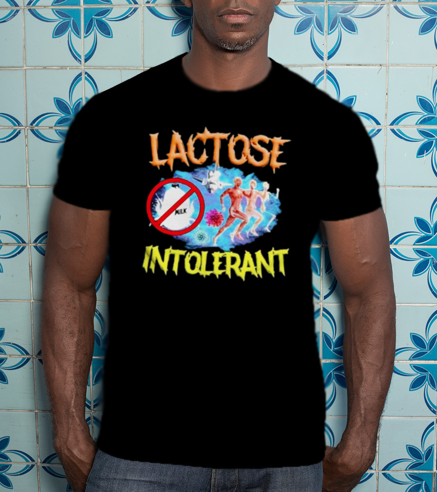 Lactose Intolerant Milk No Symbol With Runners And Microbes T-Shirt