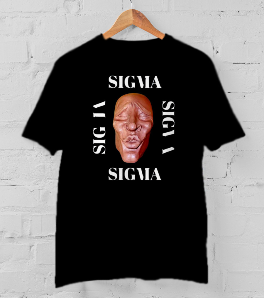 Sigma Face Mask Surrounded By Rotated Sigma Text T-Shirt