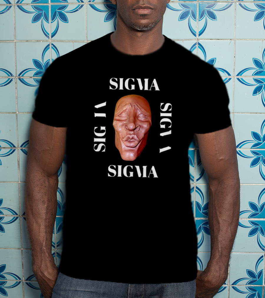 Sigma Face Mask Surrounded By Rotated Sigma Text T-Shirt