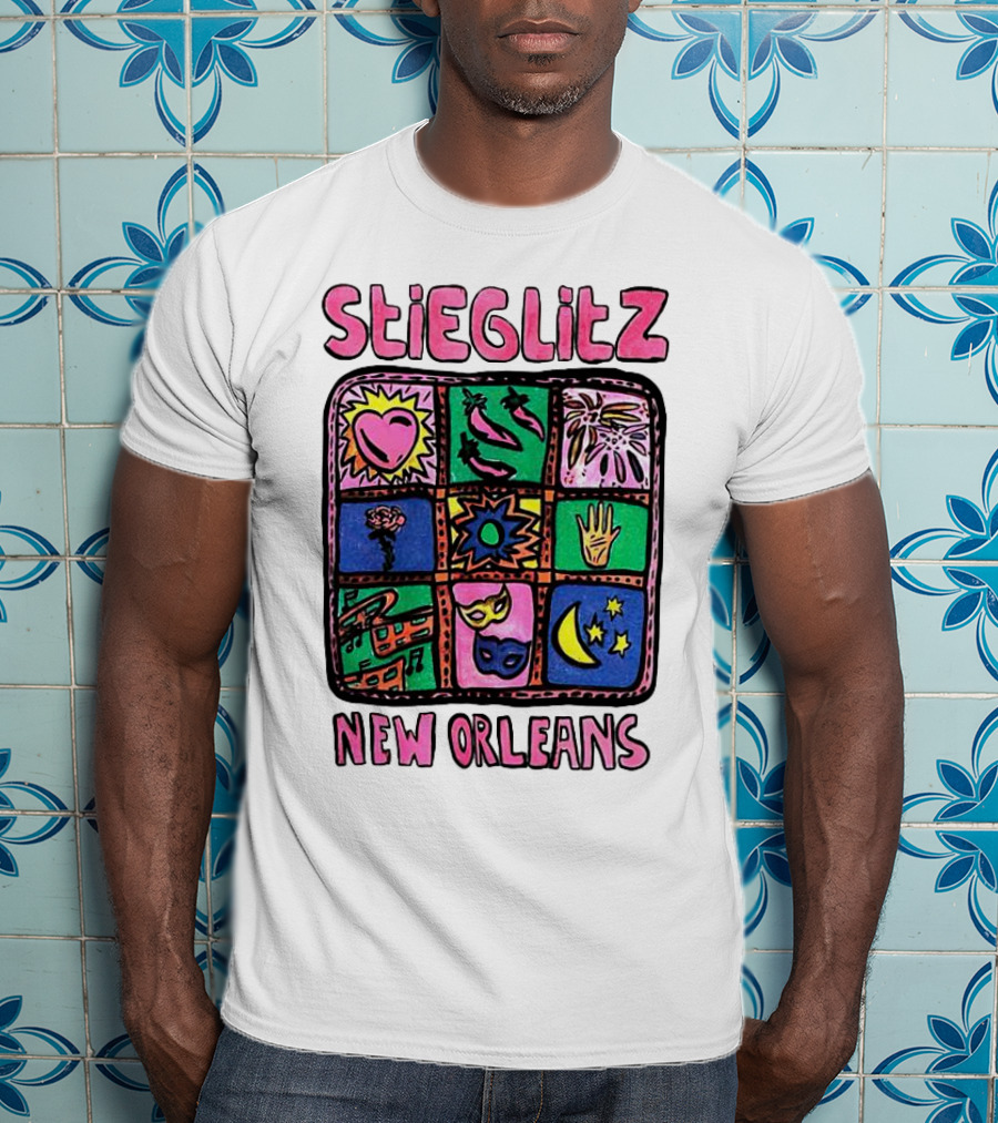 Stieglitz New Orleans Heart Jazz Mask Stars Moon Hand Flower Mardi Gras T-Shirt