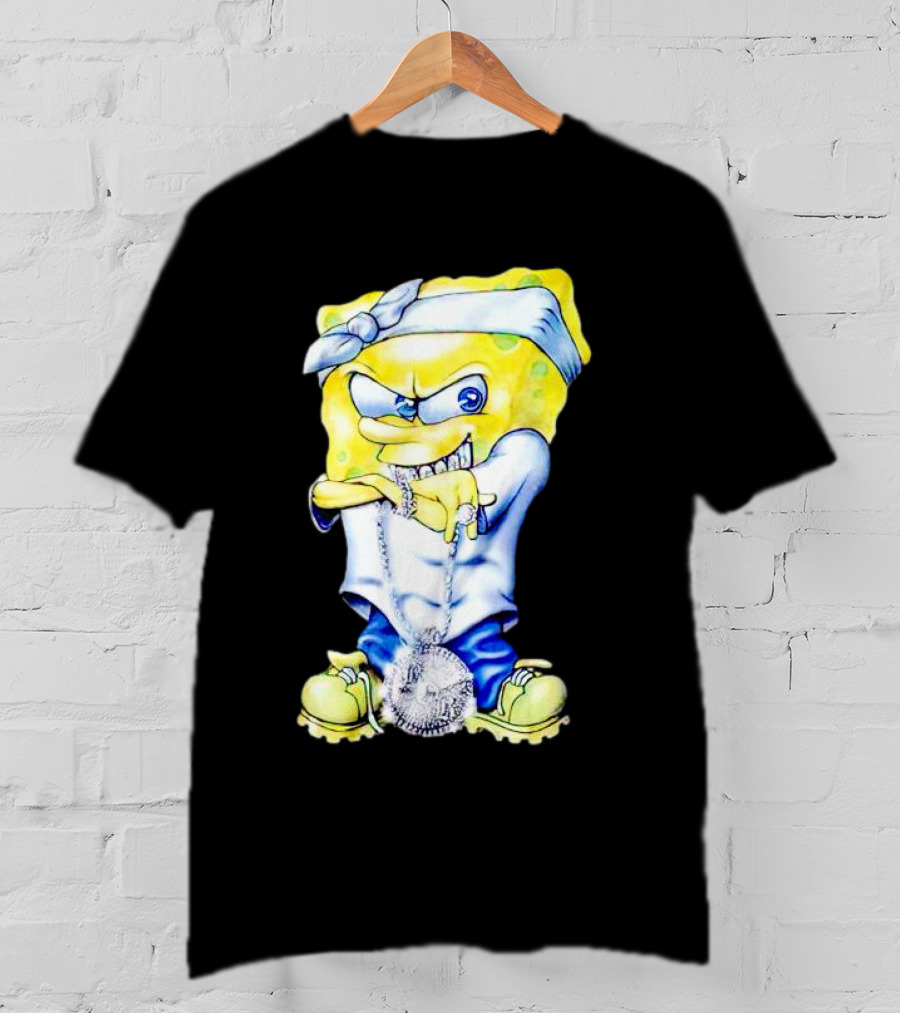 Thug Spongebob Squarepants With Bandana And Bling Necklace T-Shirt