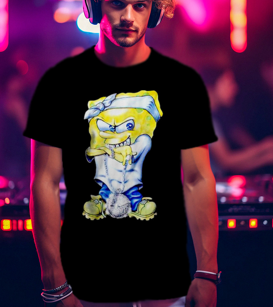 Thug Spongebob Squarepants With Bandana And Bling Necklace T-Shirt