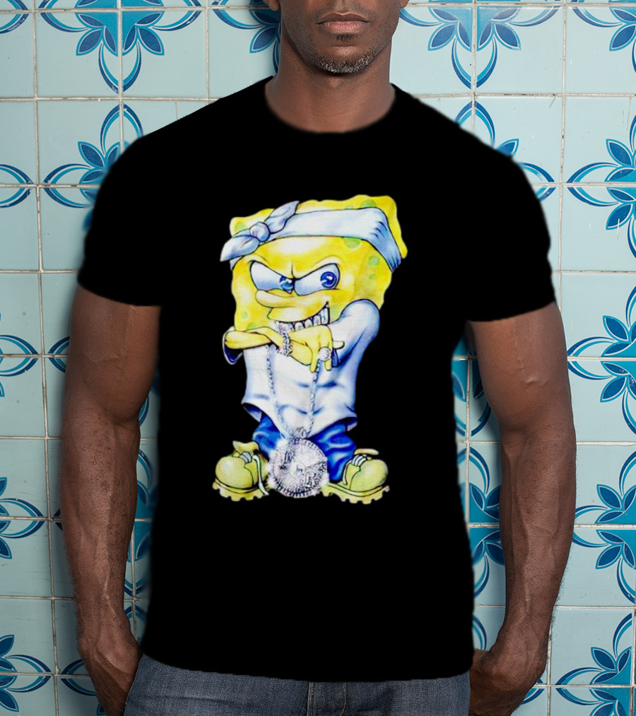Thug Spongebob Squarepants With Bandana And Bling Necklace T-Shirt