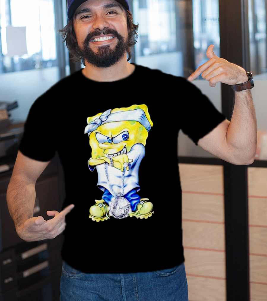 Thug Spongebob Squarepants With Bandana And Bling Necklace T-Shirt