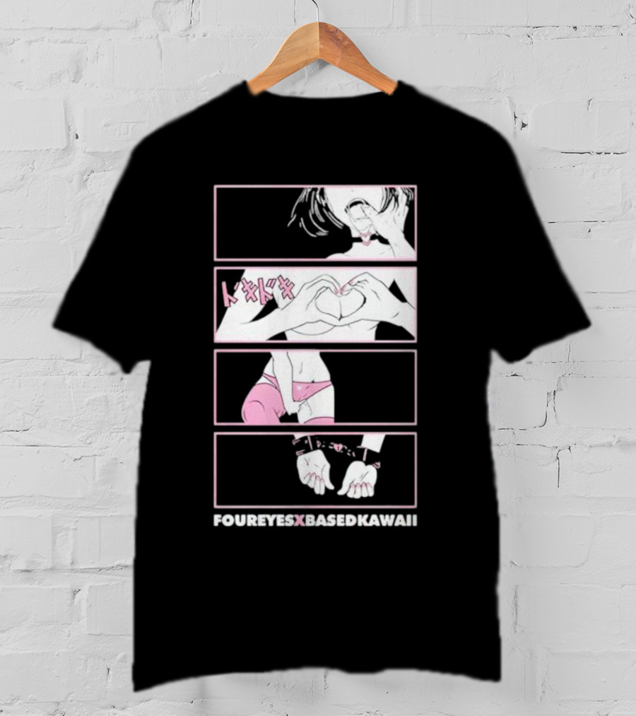 Foureyes X Based Kawaii Tokidoki Hand Heart Pink Aesthetic T-Shirt