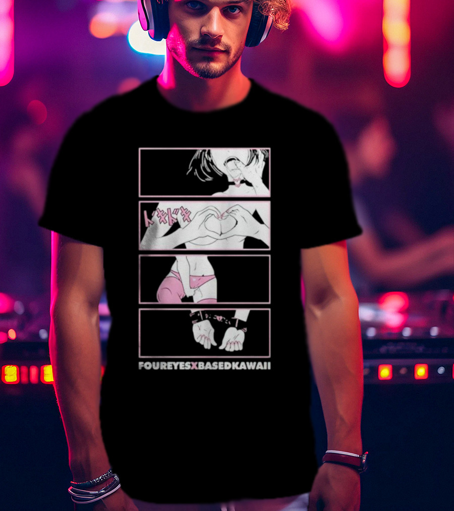 Foureyes X Based Kawaii Tokidoki Hand Heart Pink Aesthetic T-Shirt