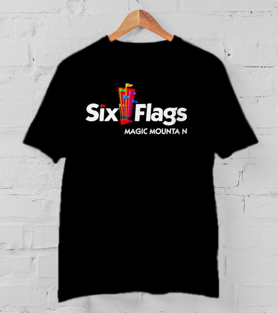 Six Flags Magic Mountain Logo With Colorful Flags T-Shirt