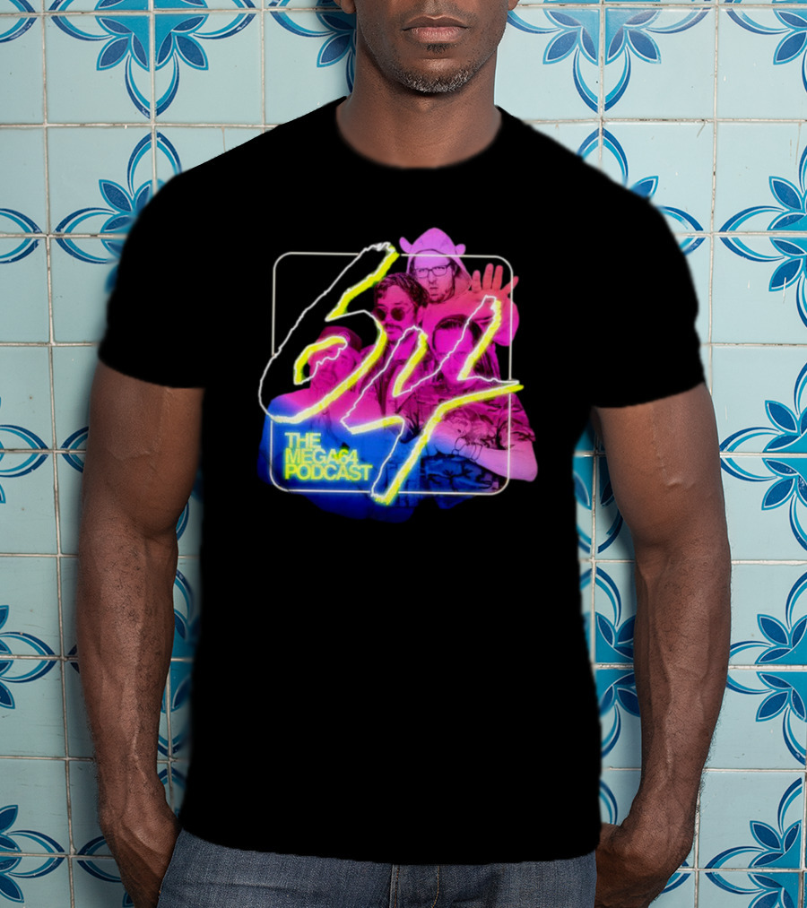Mega64 Podcast Neon Style Visuals With Retro Characters T-Shirt