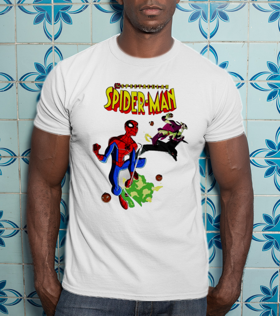 The Spectacular Spider-Man Versus Green Goblin Battle Scene T-Shirt