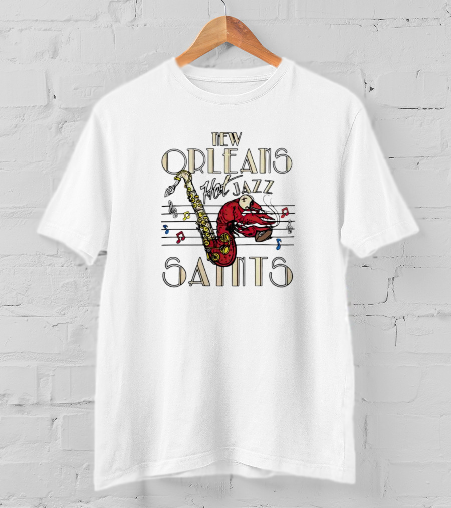 New Orleans Saints Hot Jazz Saxophone Music Notes T-Shirt