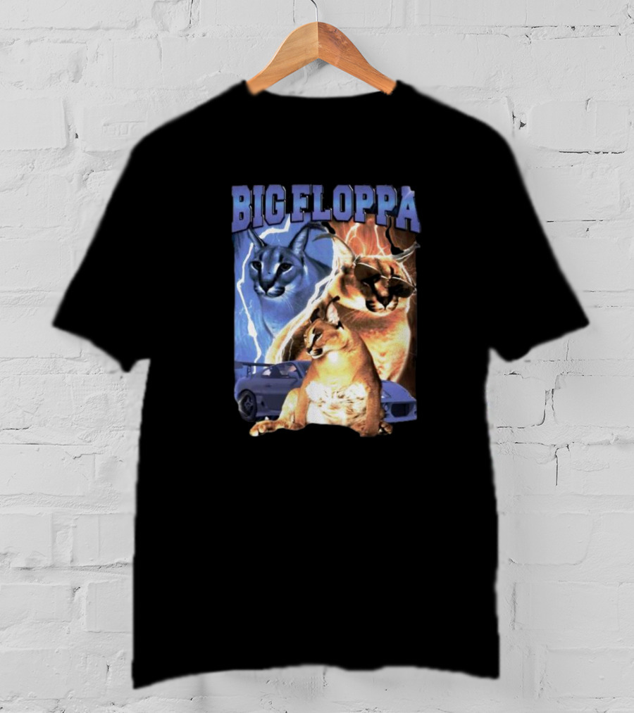 Big Floppa Lightning Caracal Trio With Lightning And Sports Car T-Shirt