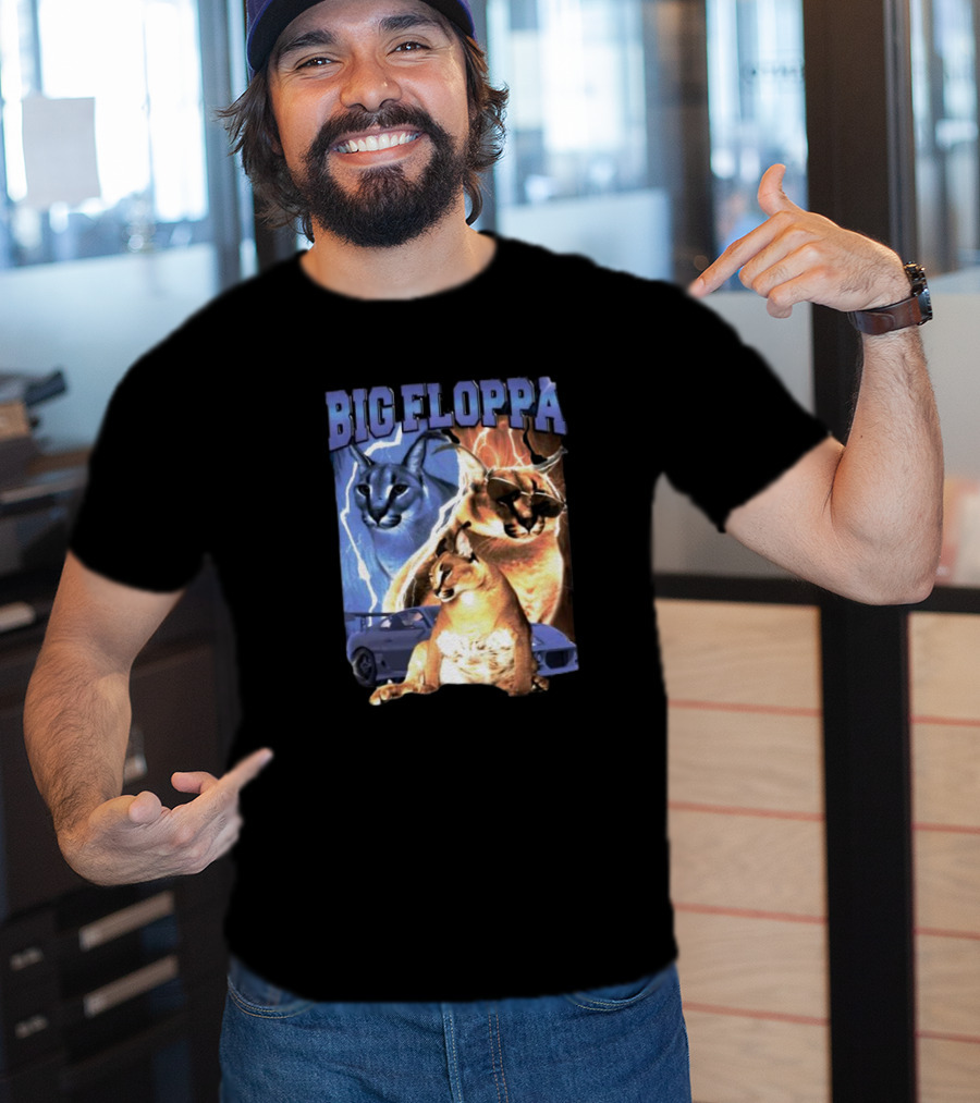 Big Floppa Lightning Caracal Trio With Lightning And Sports Car T-Shirt